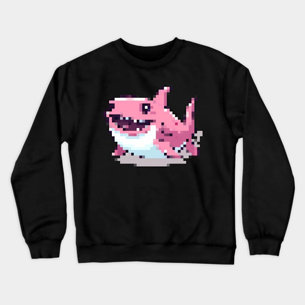 Cute Pink Shark  Pixel Crewneck Sweatshirt by FrogandFog